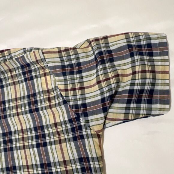 VTG JC Penny Plain Pockets Button Up Short Sleeve Shirt Plaid Men XL Blue Yellow - Picture 10 of 11